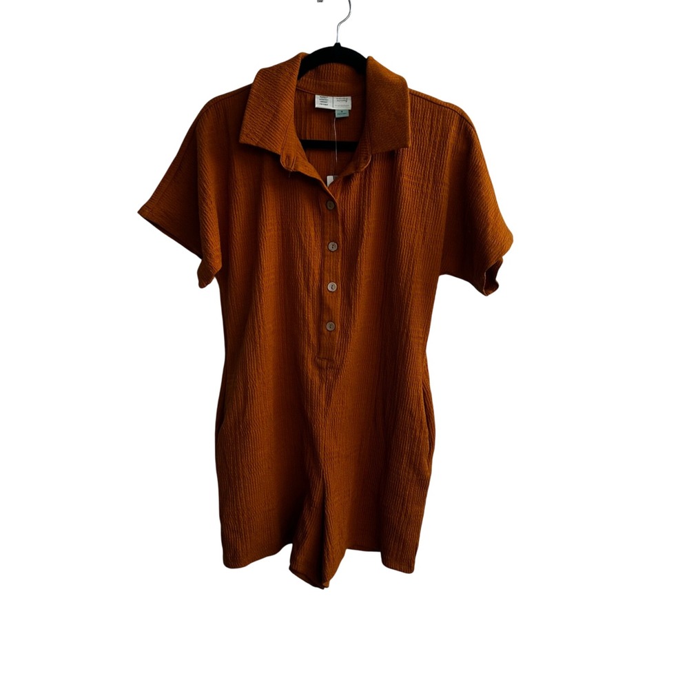 Saturday Sunday Textured Collared Short Sleeve Button Up Romper Jumpsuit Dress M